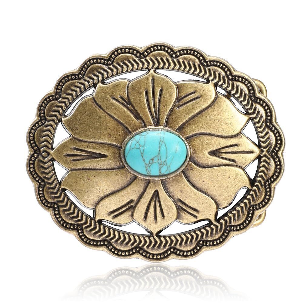 1937 Western Belt Buckle Turquoise Belt Buckles Vintage Flower Texas